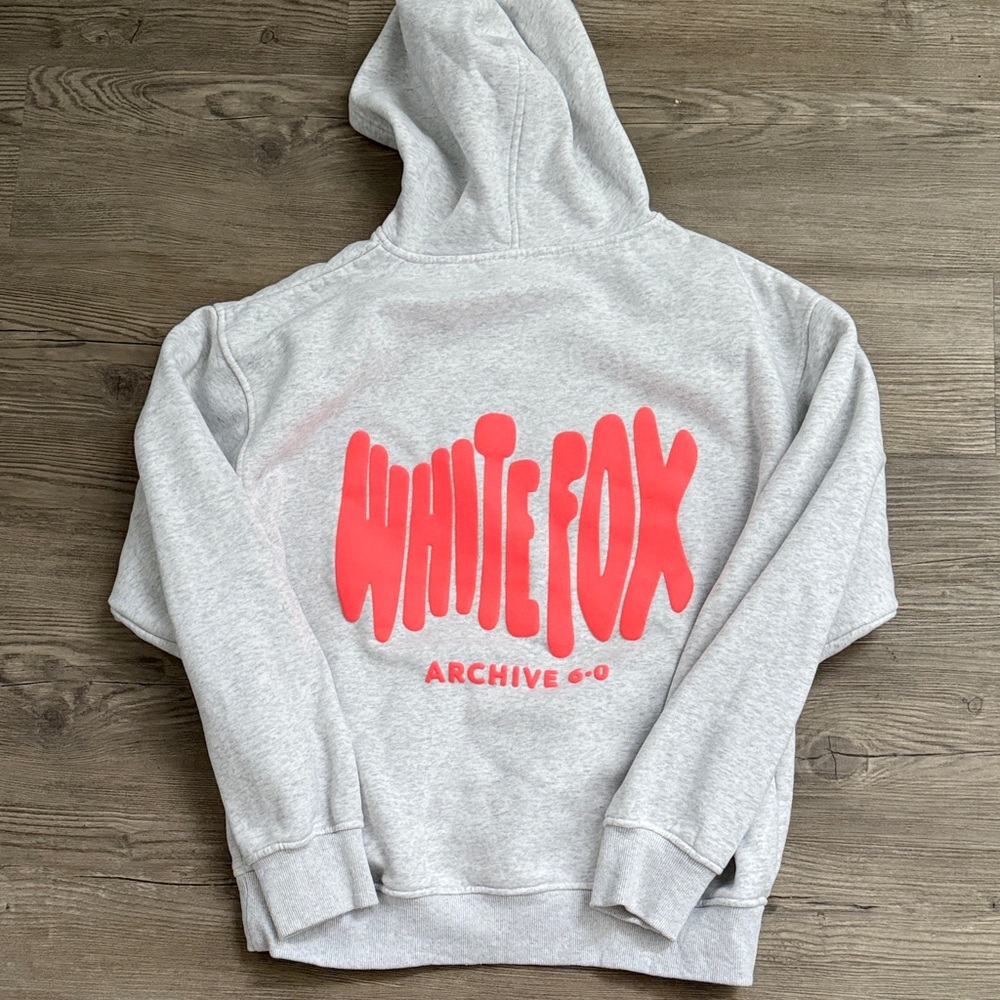 White Fox Gray Hoodie with Hot Pink Logo